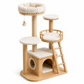 Arbre à chat en bois avec coussin en peluche, 130 cm, beige