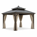 Pavillon en métal avec rideaux en polyester marron et beige