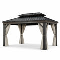 Pavillon en aluminium noir avec rideaux en polyester beige