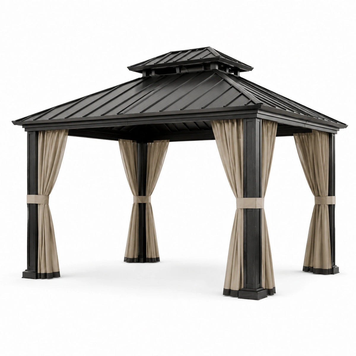 Pavillon de jardin en acier avec rideaux en polyester 300x300 cm
