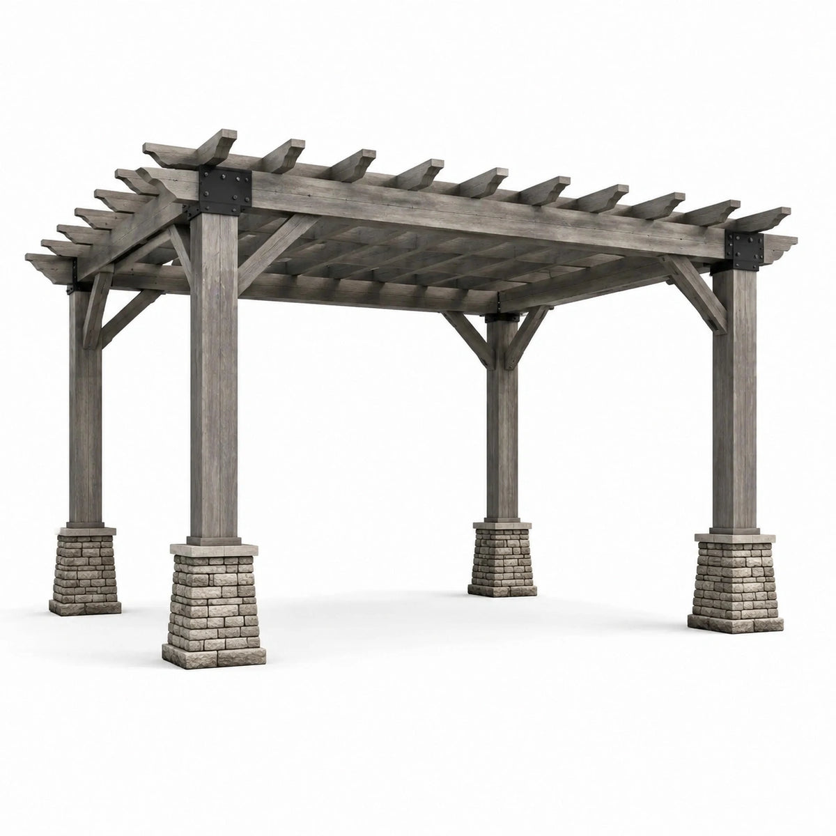 Pergola en bois et pierre avec piliers en pierre, gris 300x300x240 cm