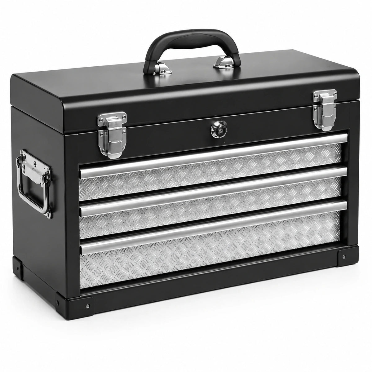 Boîte à outils en métal avec 3 tiroirs en acier noir