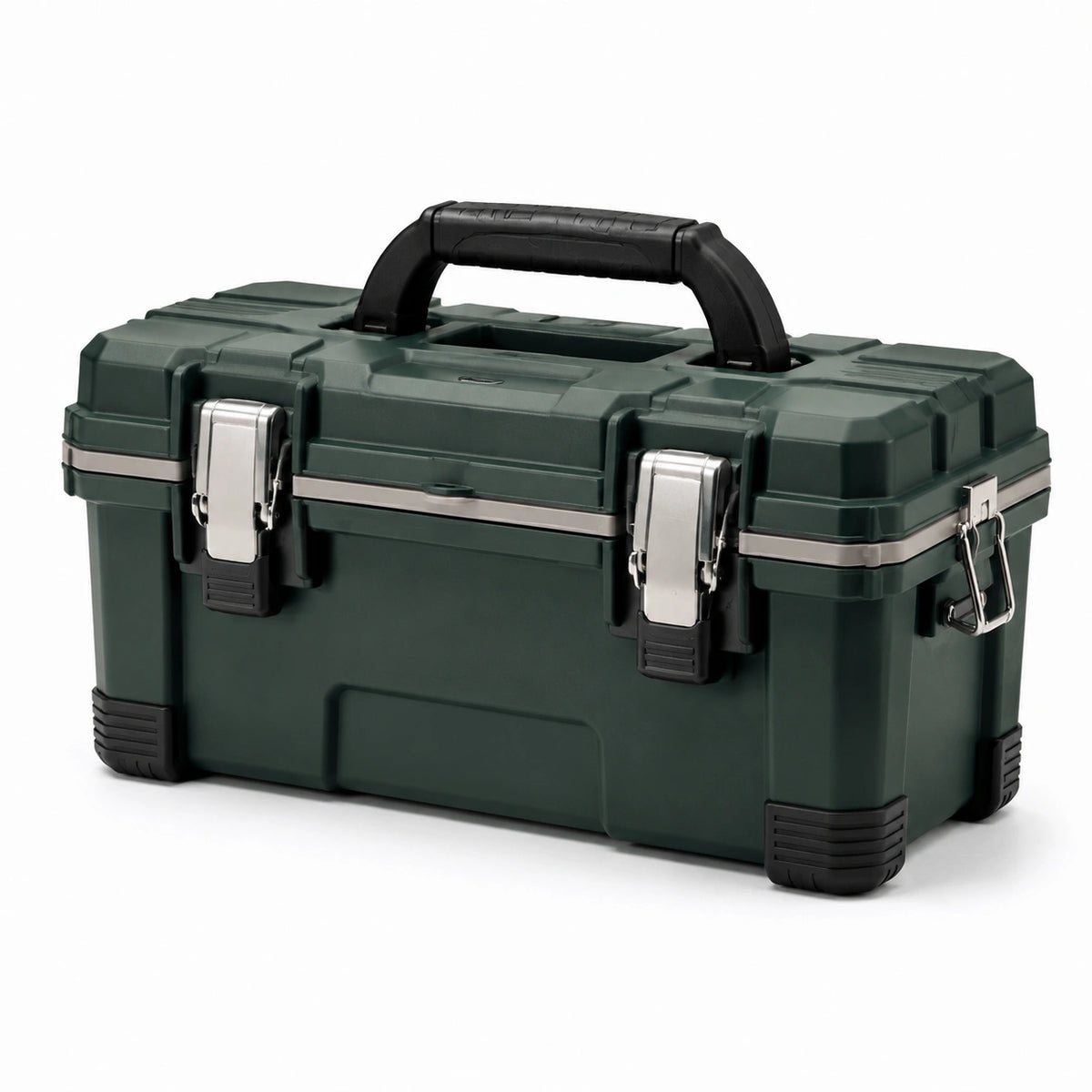 Boîte à outils en plastique vert avec loquets métalliques 40x20x25 cm