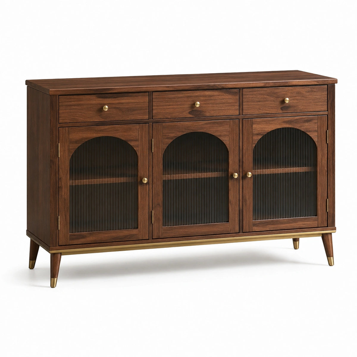 Buffet en bois avec portes vitrées et tiroirs