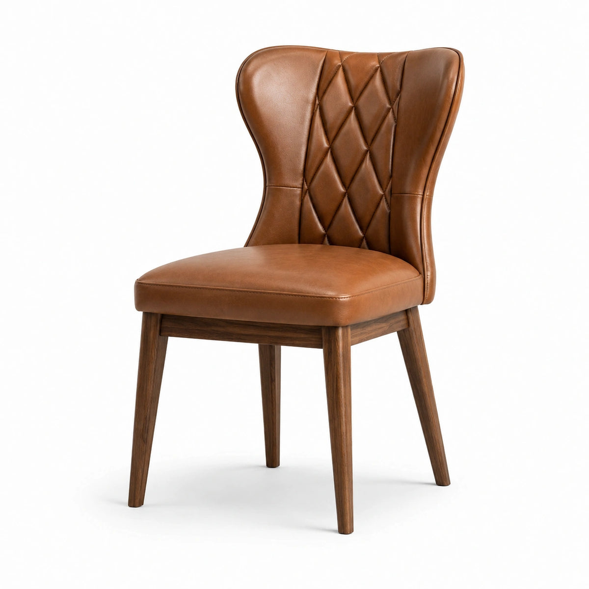 Chaise en cuir marron avec pieds en noyer