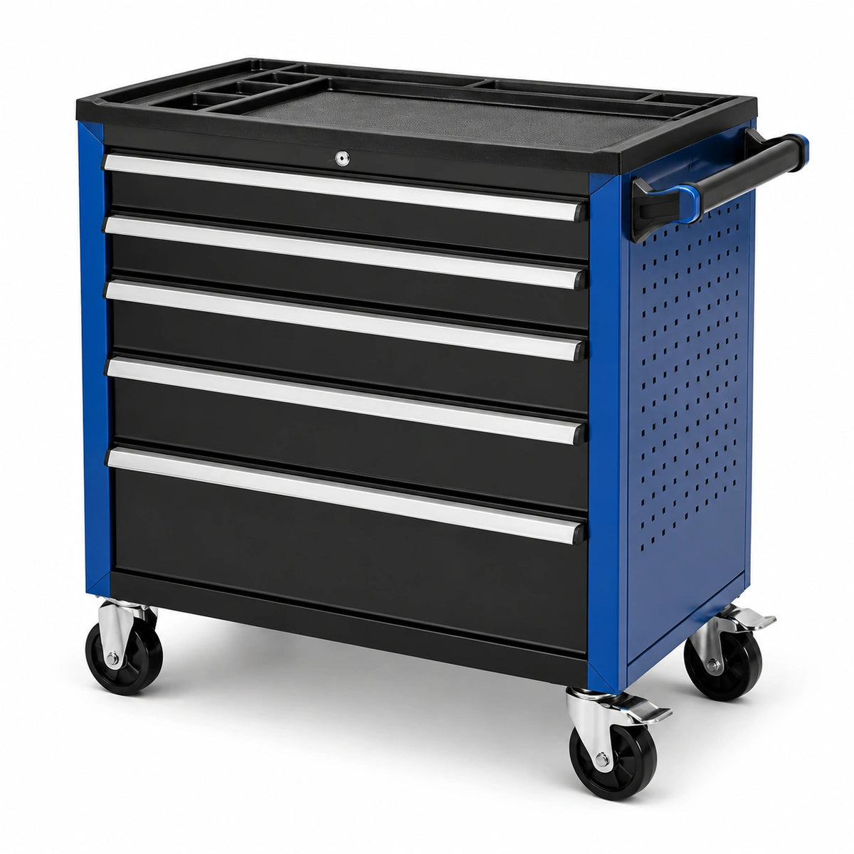 Chariot à outils en métal avec roulettes verrouillables noir/bleu