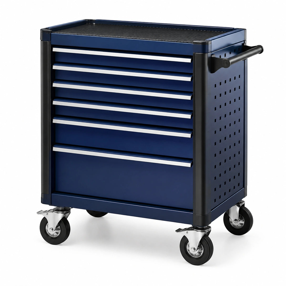 Chariot à outils en métal bleu avec roulettes