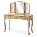 Coiffeuse en bois chêne clair avec miroir triple et tiroirs