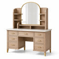 Coiffeuse en bois de chêne avec miroir arquée et tiroirs multiples