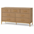 Commode en bois de chêne avec poignées et pieds en métal doré