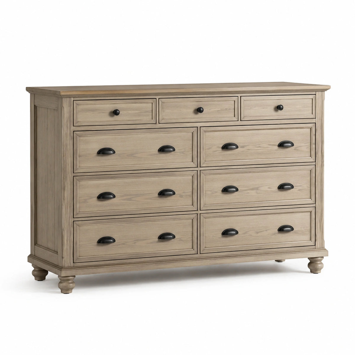 Commode en pin avec 9 tiroirs, chêne clair