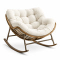 Fauteuil à bascule en rotin avec coussin en tissu bouclé polyester beige