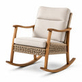 Chaise berçante en bois et corde avec coussins en tissu beige
